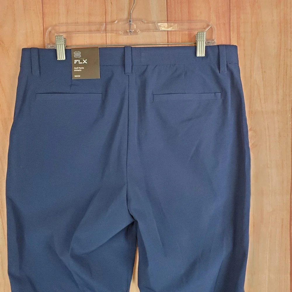 FLX Mens Golf Pants Sz 34 34X32 True Navy Blue Polyester Stretch Slash Pockets